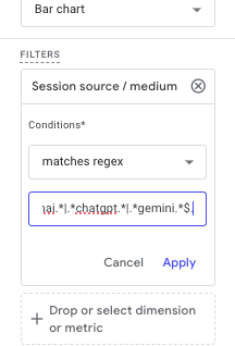 GA4 yapay zeka ai chatgpt trafiği regex