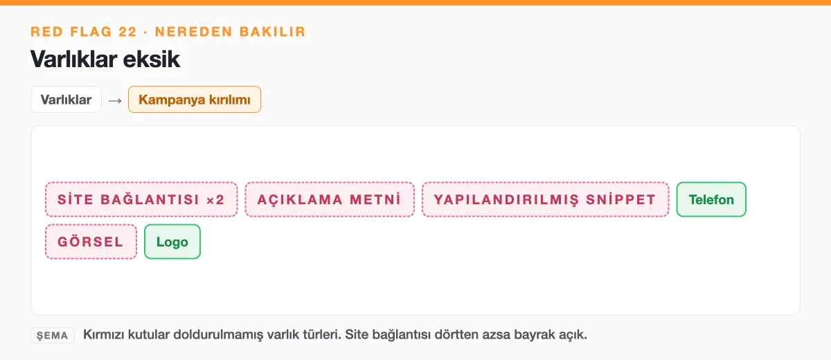 Şema: Varlıklar ekranında doldurulmuş ve boş bırakılmış varlık türleri, site bağlantısı dörtten azsa red flag