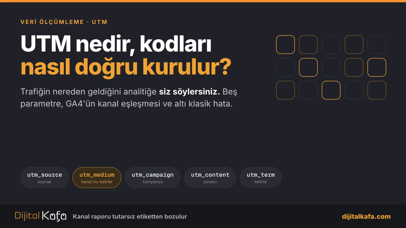 UTM nedir ve kodları nasıl doğru kurulur: beş parametre, GA4 kanal eşleşmesi ve altı klasik hata
